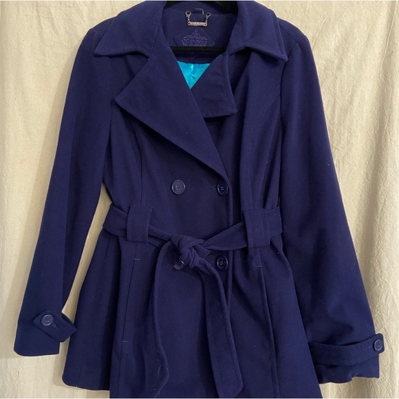 JouJou Coat Dark Blue with Aqua Lining Medium - Picture 1 of 7